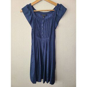 Banana Republic Dress 100% Silk  Navy Blue Size 2P  Flutter Sleeve Polka-dot